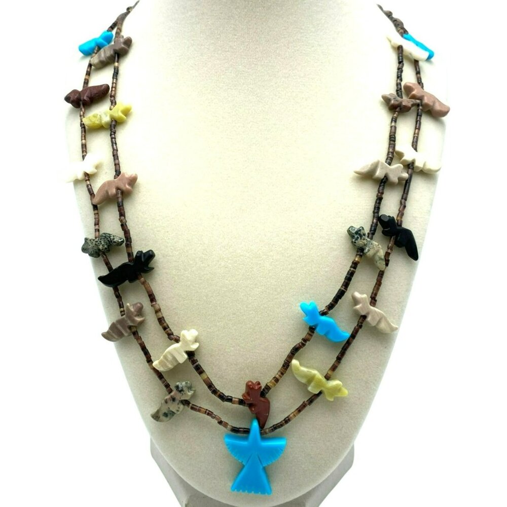 Garcia Zuni Navajo Fetish Heishi Necklace Double Strand Carved Native American
